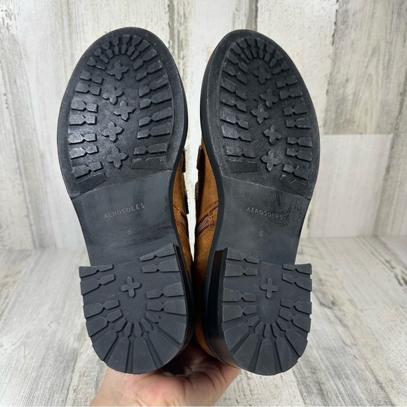 New Aerosoles Arezzo Faux Brown Suede Biker Bootie with Buckles #723 - Picture 9 of 13